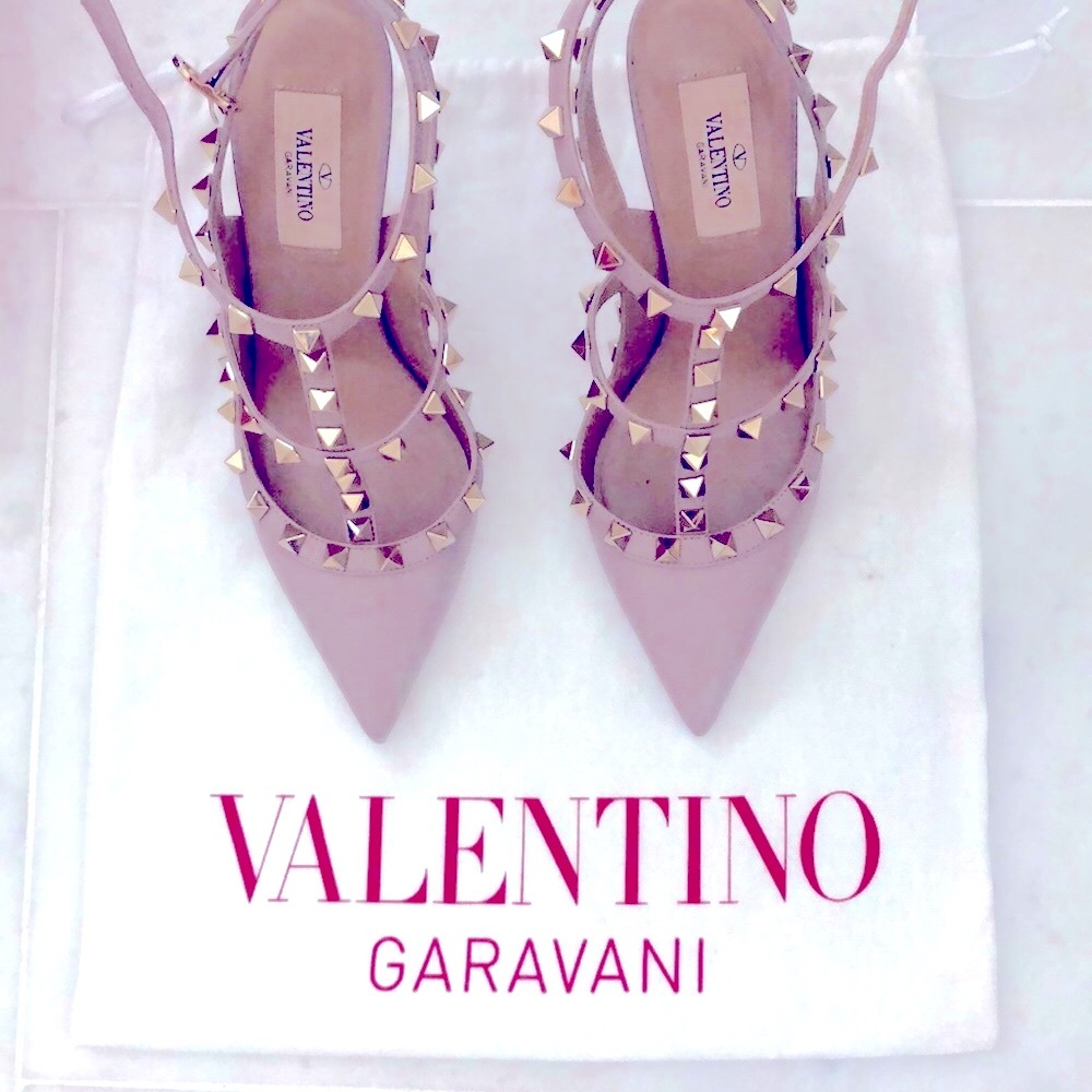 Authentic Valentino Rockstud Ankle Strap Pump 100mm Sz 36.5 in POUDRE (Nude.)